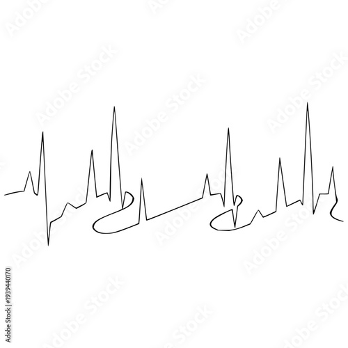 Continuous line electrocardiogram waveform depicting heart rate rhythm and vital signs in a medical context