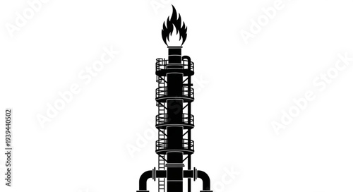 Industrial Oil Rig Silhouette Burning Gas Flare.