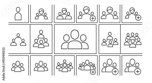 Diverse Group of People Icons and Symbols Representing Teams and Organization