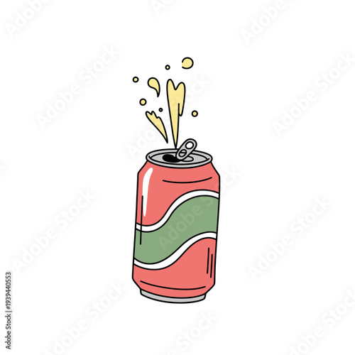 Soda Can Splashing Liquid Cartoon.