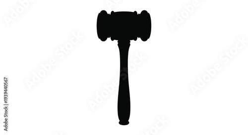 A striking black gavel image with a detailed handle silhouette