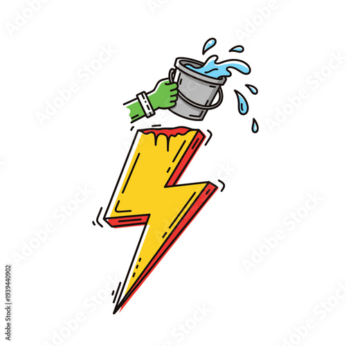 Cartoon Hand Pouring Water Lightning.