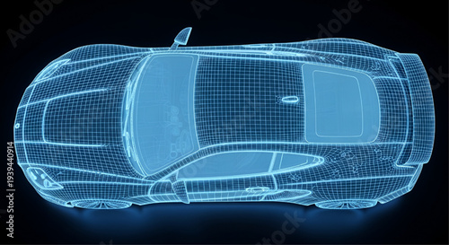 Transparent X-ray car wireframe for electric vehicle technology