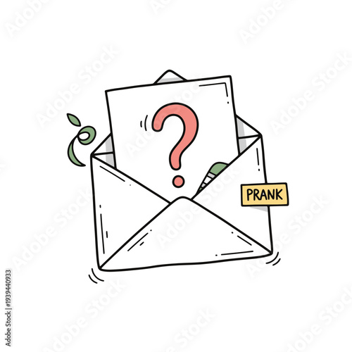 Envelope with Question Mark and Prank Label.
