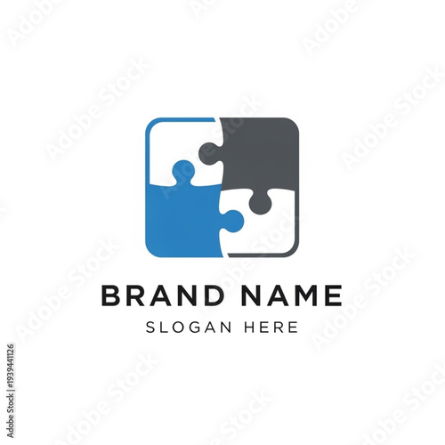 Logo template with puzzle pieces and brand name placeholder.