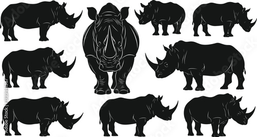 Websilhouette illustration, wildlife animal vector, endangered species artwork, conservation design, safari animal sketch, African rhino profile drawin