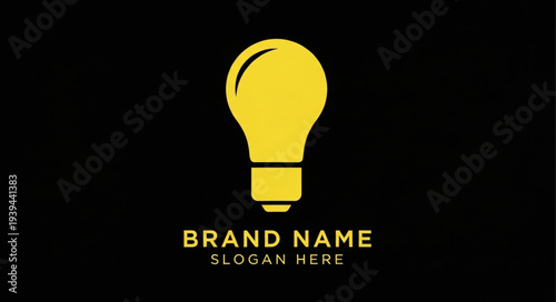 Yellow Light Bulb Logo Design Template with Brand Name and Slogan Placeholder.