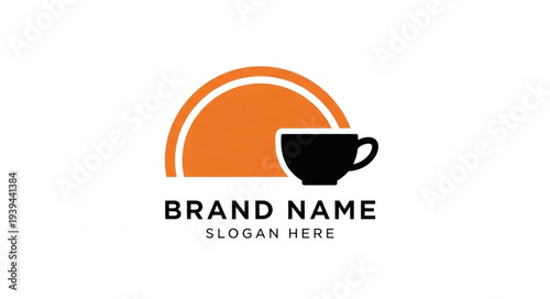 Coffee Shop Logo Template with Orange Sun and Black Coffee Cup.