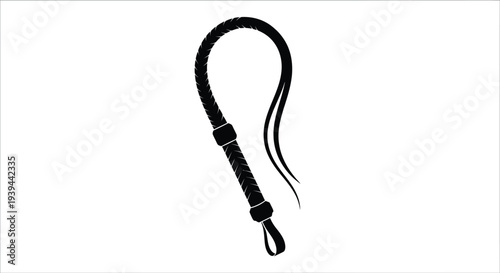 A striking black whip design presented as a bold silhouette