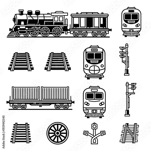 Vintage and Modern Train Transportation Vector Icons