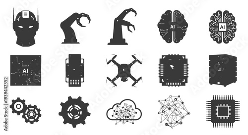 Artificial Intelligence and Futuristic Robotic Technology Icons