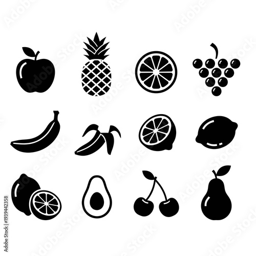 Fresh Organic Fruit Vector Silhouette Icons
