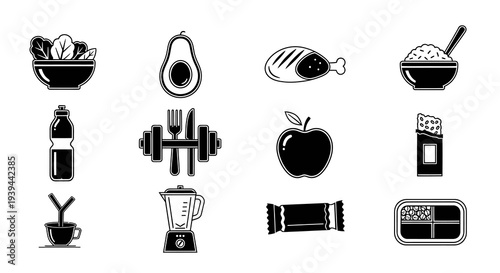 Healthy Nutrition and Fitness Lifestyle Icon Set