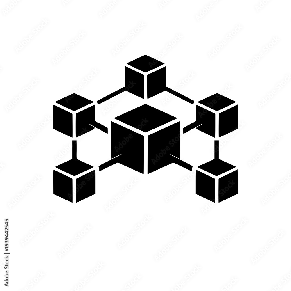 Obraz premium Blockchain Network Cube Connection Silhouette Icon