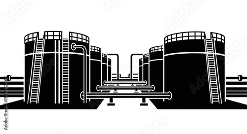 Industrial Oil Storage Tanks and Pipelines Illustration.