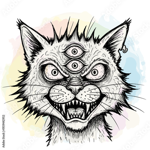 Menacing Feline Creature with Multiple Eyes.