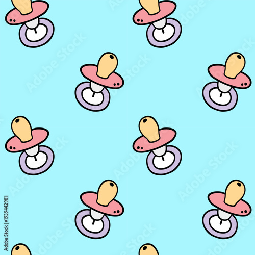 Cute Baby Pacifier Seamless Pattern with Cartoon Soothers