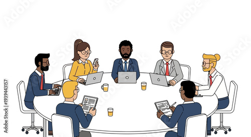Diverse business team collaborating in modern meeting room setting