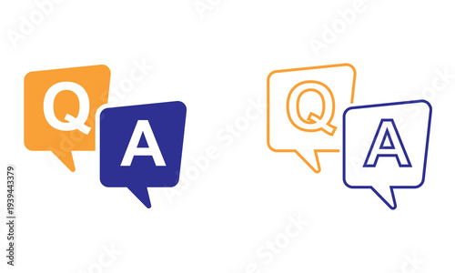 Question and Answer Chat Bubble Icon. Chat bubble icons with Q and A letters representing question and answer, FAQ support, help center, and online communication concept.