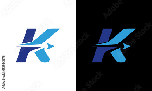 Modern logo design featuring stylized letter K with arrows on contrasting backgrounds