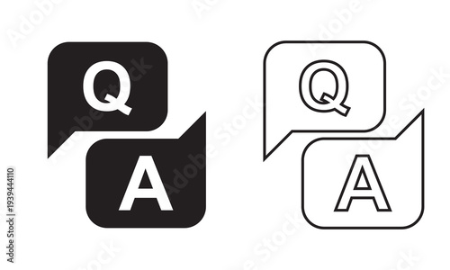 Question and Answer Chat Bubble Icon. Chat bubble icons with Q and A letters representing question and answer, FAQ support, help center, and online communication concept.