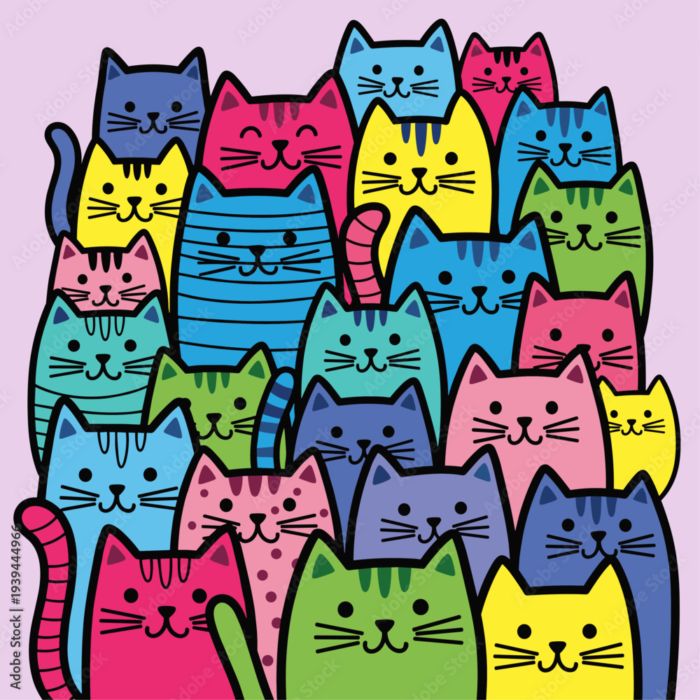 Obraz premium Colorful Cartoon Cats Illustration.