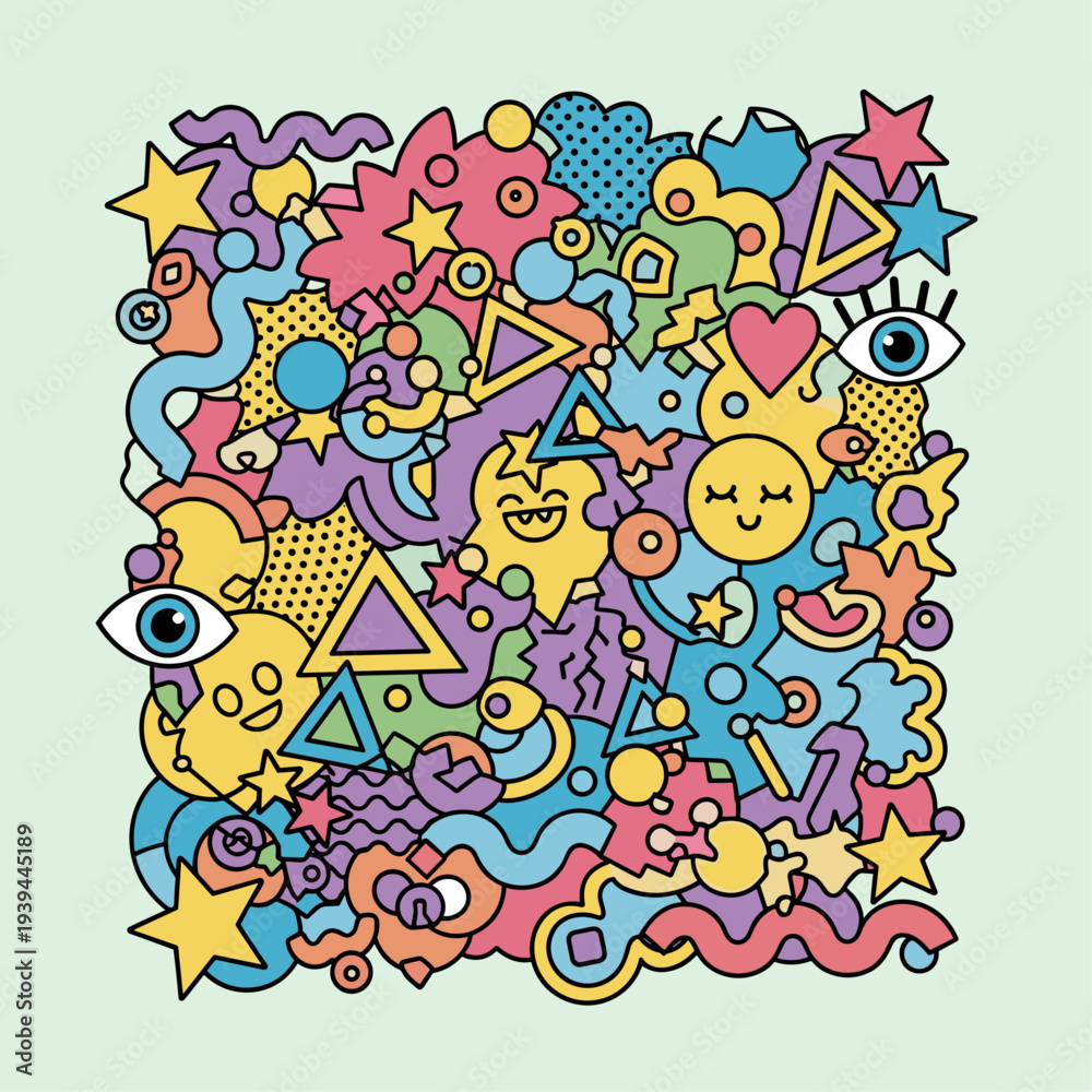 Fototapeta premium Colorful Cartoon Shapes and Symbols Illustration.