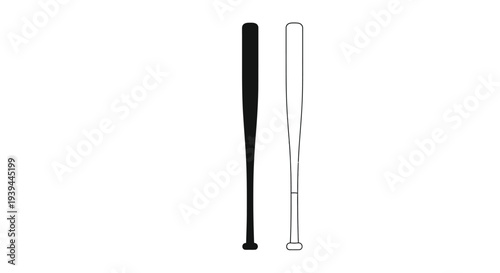 Two baseball bats one solid and one outlined presented as a silhouette