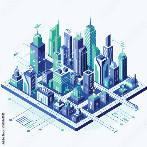 Isometric Cityscape on Digital Screen