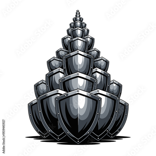 Stylized Shields Stack Representing Strength and Protection Design