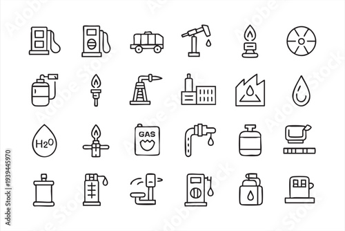 Minimal Petroleum and Fuel Industry Icons for Energy Production and Distribution