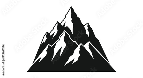 Dramatic mountain range peak illustration in stark black silhouette