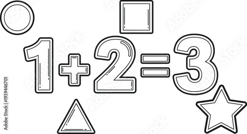 Math colouring page for kids fun addition worksheet with shapes