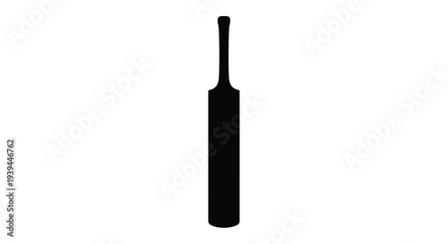 A simple black silhouette of a cricket bat against a white background