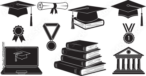 Graduation icons and symbols for education and academic success