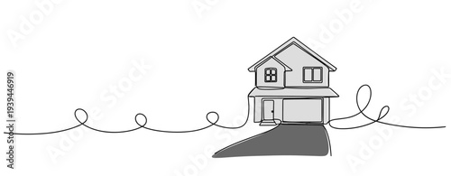 Two story house front with driveway on white background. no editable stroke