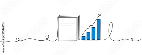Book and rising bar chart indicating growth in workspace. no editable stroke