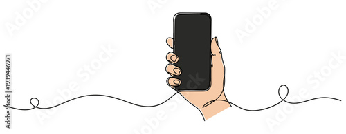 Hand holding smartphone upright on white background. no editable stroke