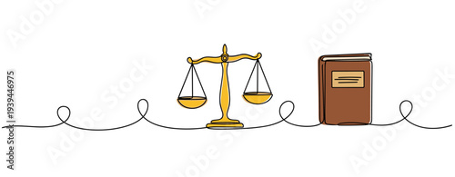 Balance scales and law book on plain legal background. no editable stroke