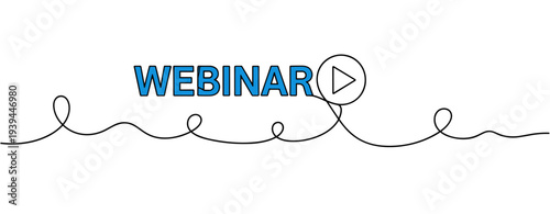 Webinar text with play icon on continuous line background. no editable stroke