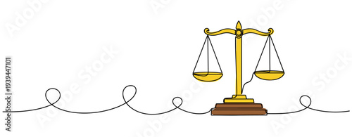 Golden scales of justice balanced on white background. no editable stroke