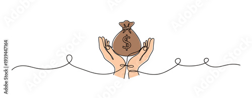 Hands holding money bag representing financial support concept. no editable stroke