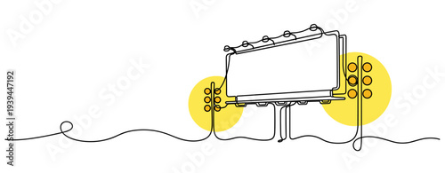 Blank billboard with illuminated spotlights beside road on white. no editable stroke