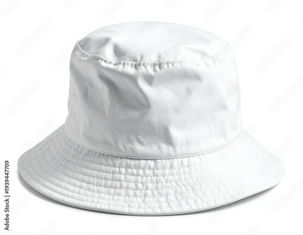 Fototapeta premium A white, waterproof bucket hat with a structured brim