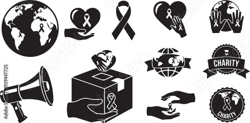 Charity and donation icons for social causes and awareness