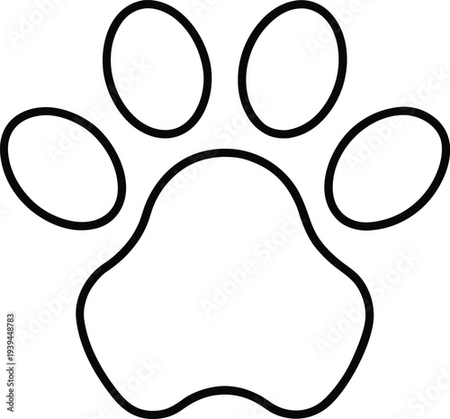 Minimal animal paw print outline icon pet foot print line art symbol
