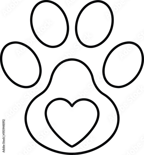 Minimal animal paw print outline icon pet foot print line art symbol

