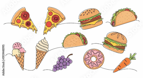 Assorted Hand Drawn Fast Food Illustrations.