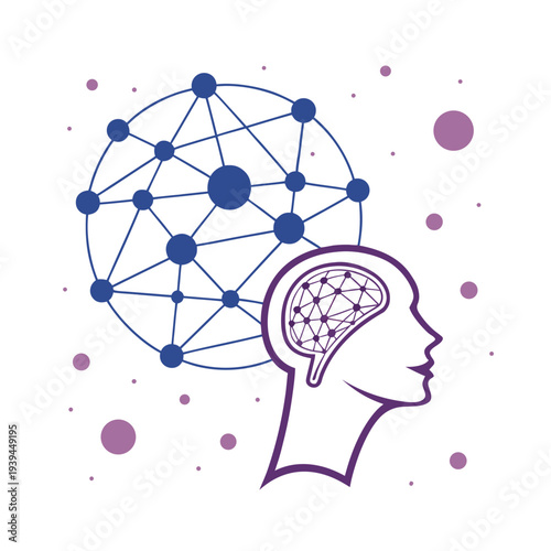 Vector illustration of human head with neural network