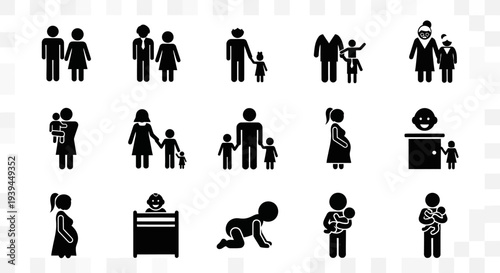 Family and People Icons: Diverse Generations Representing Life Stages and Relationships